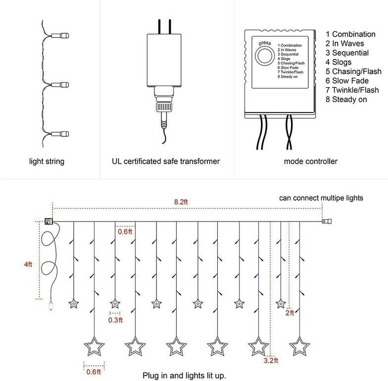10 Star Curtain Lights